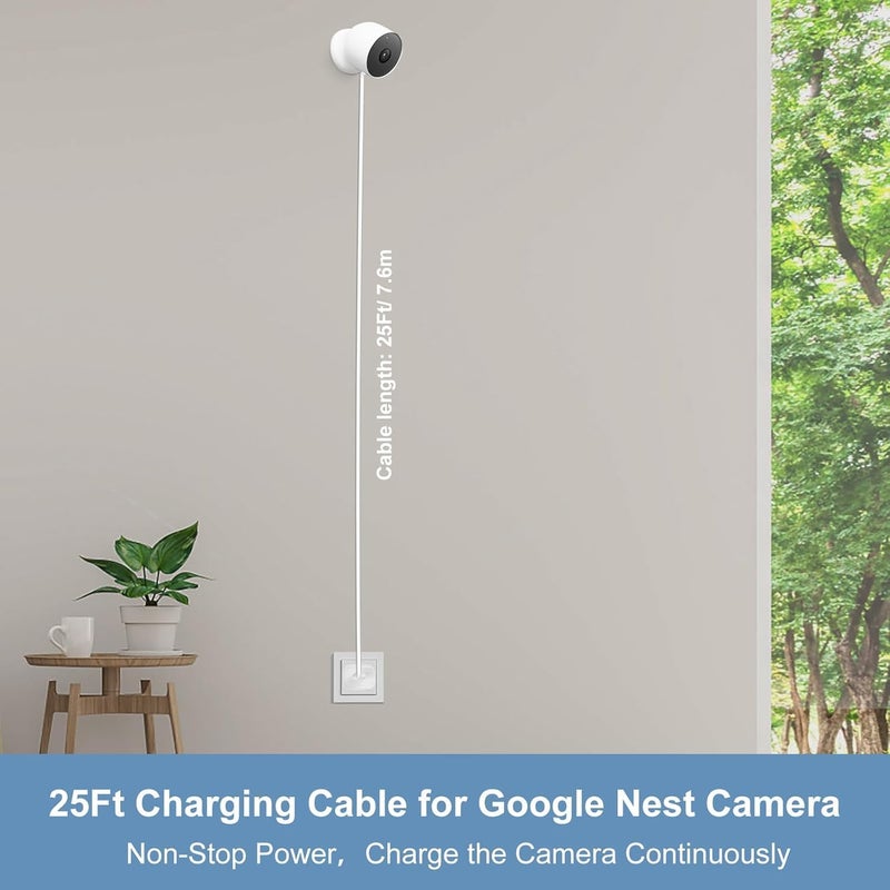 Nooukut Power Cable Compatible with Google Nest Cam Outdoor or Indoor Battery, 10W 25Ft Nest Power Connector Weatherproof Charging Cable Power Your Nest Cam Power Cord - Image 4